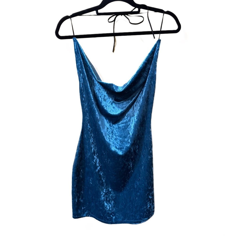 Elegant Blue Velvet Women's Dress